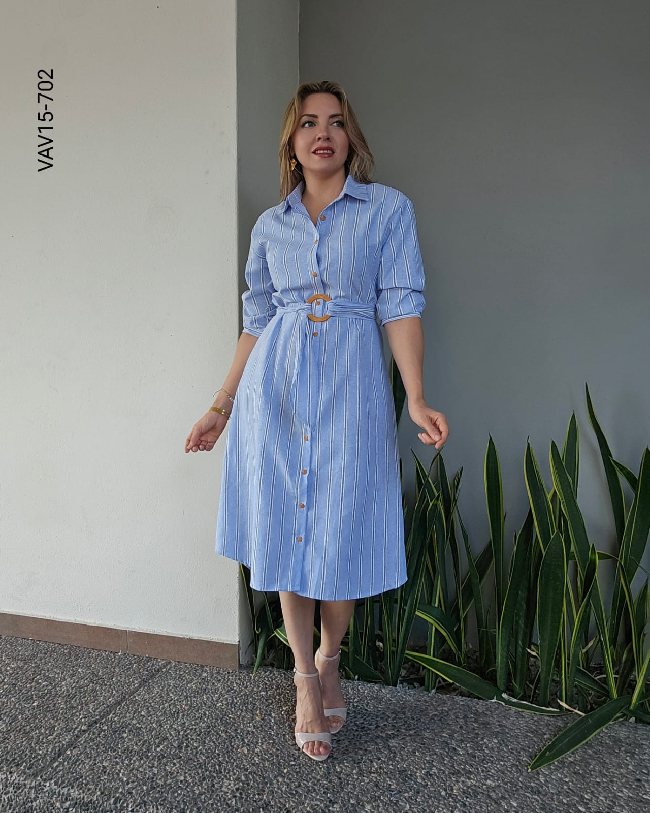 Vestido midi rayas verticales con cinto O 702