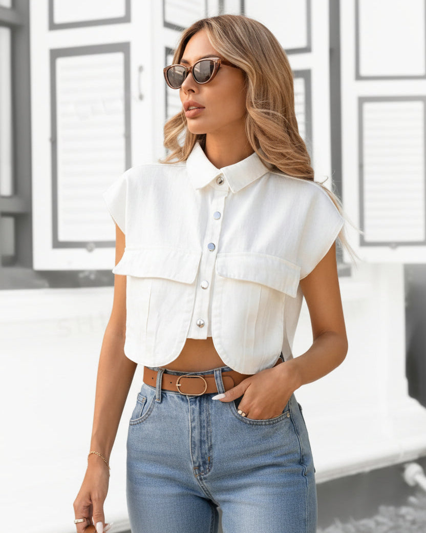 Blusa crop top de mezclilla L 559