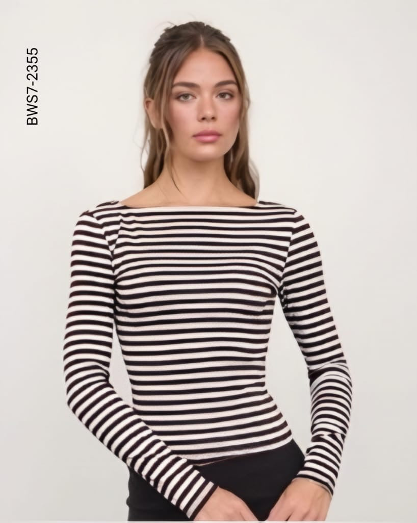 Blusa ajustada escote barco a rayas G 2355