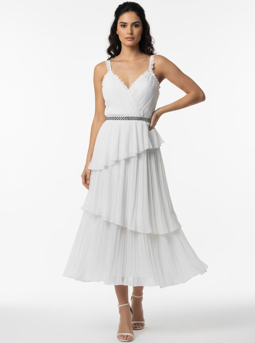 Vestido midi de gasa blanco X 6484