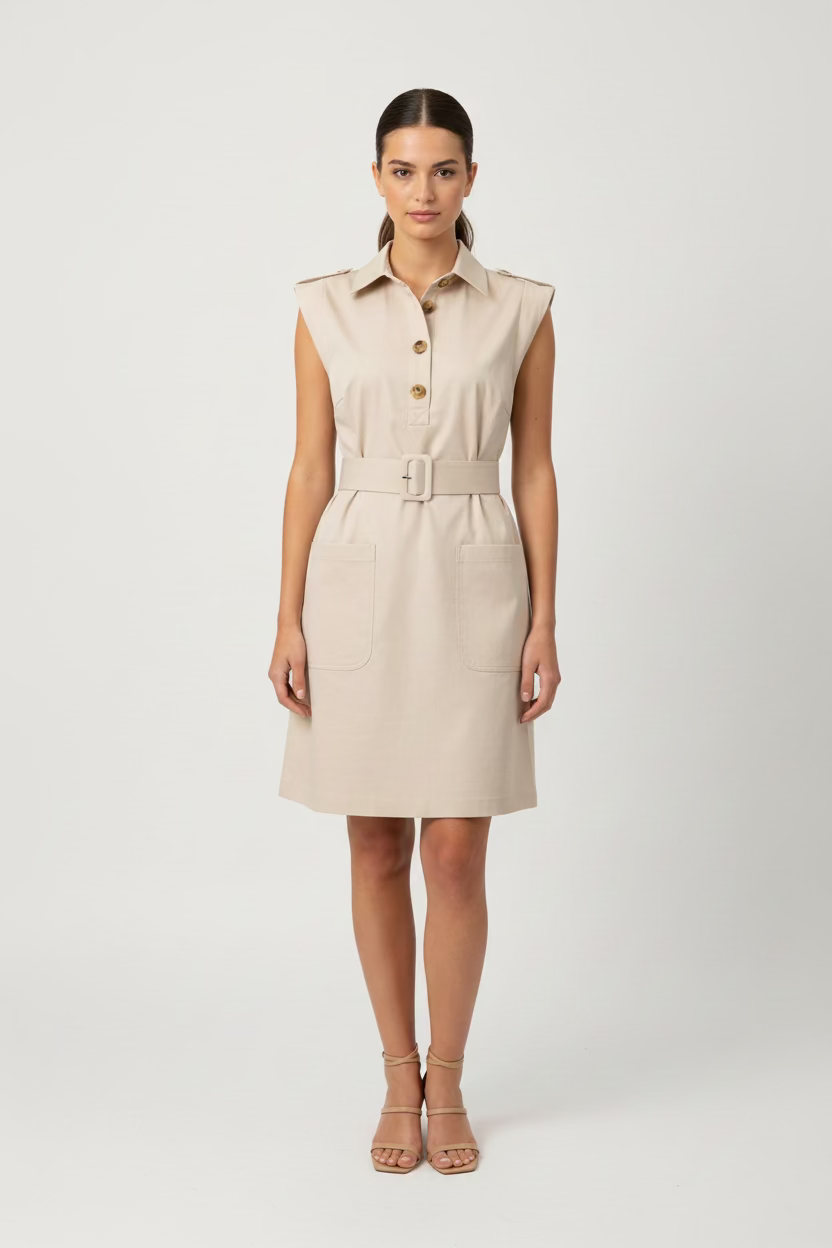 Vestido camisero midi con cinturón S 741