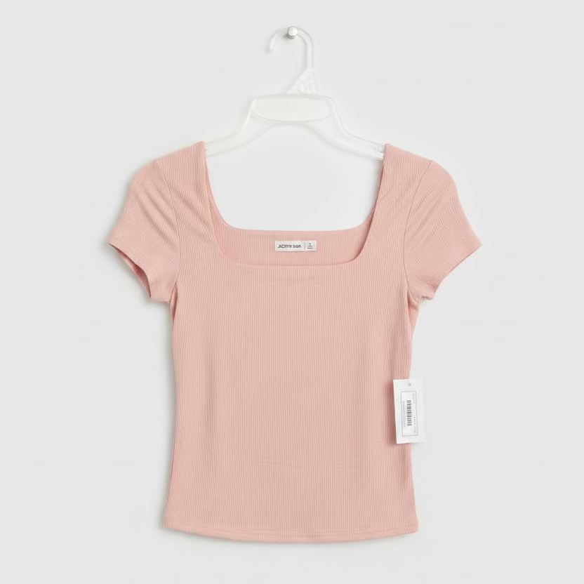 Blusa acanalada con cuello cuadrado  D 4003