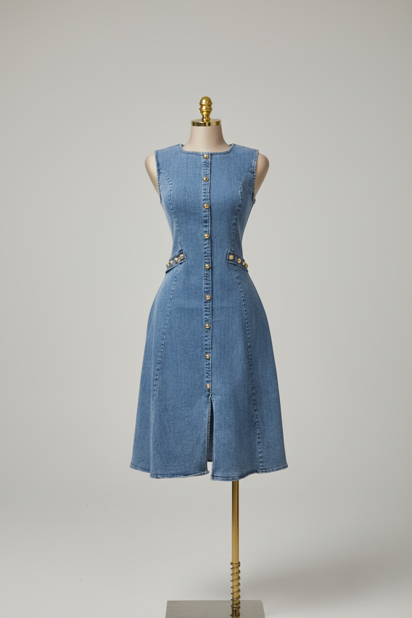 Vestido de mezclilla con botones dorados Z 851