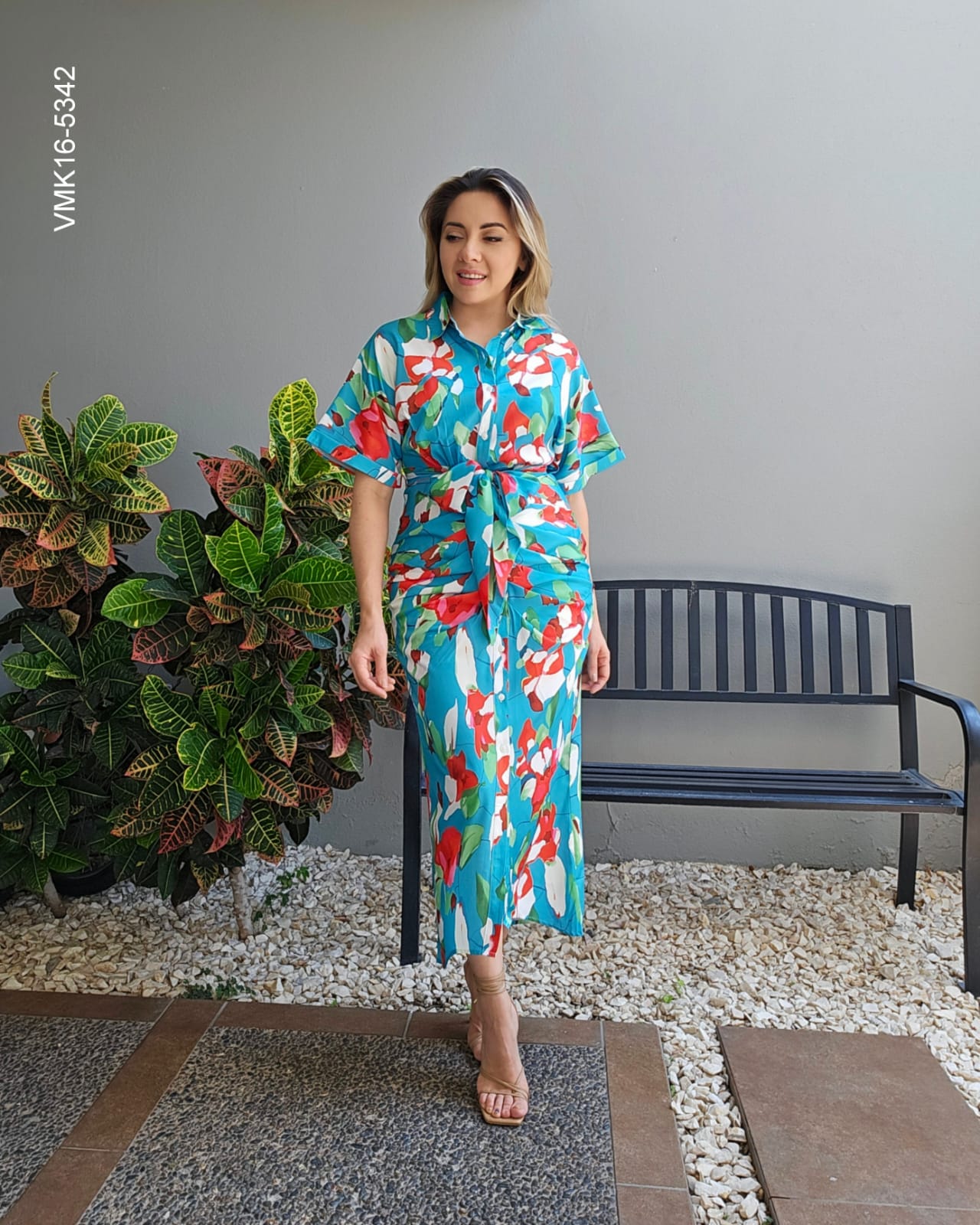 Vestido largo floreado con cinto P 5342