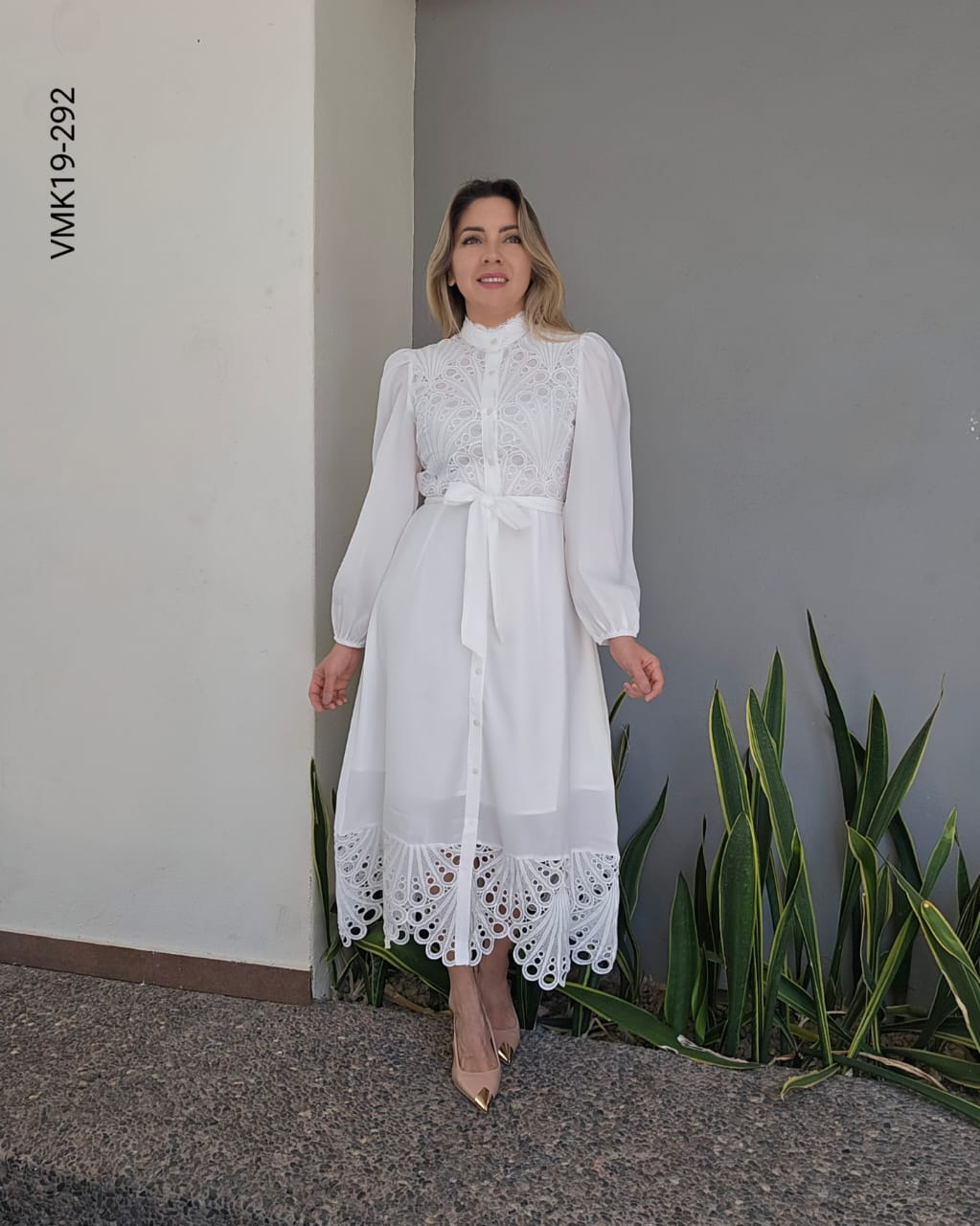 Vestido blanco con encaje S 292