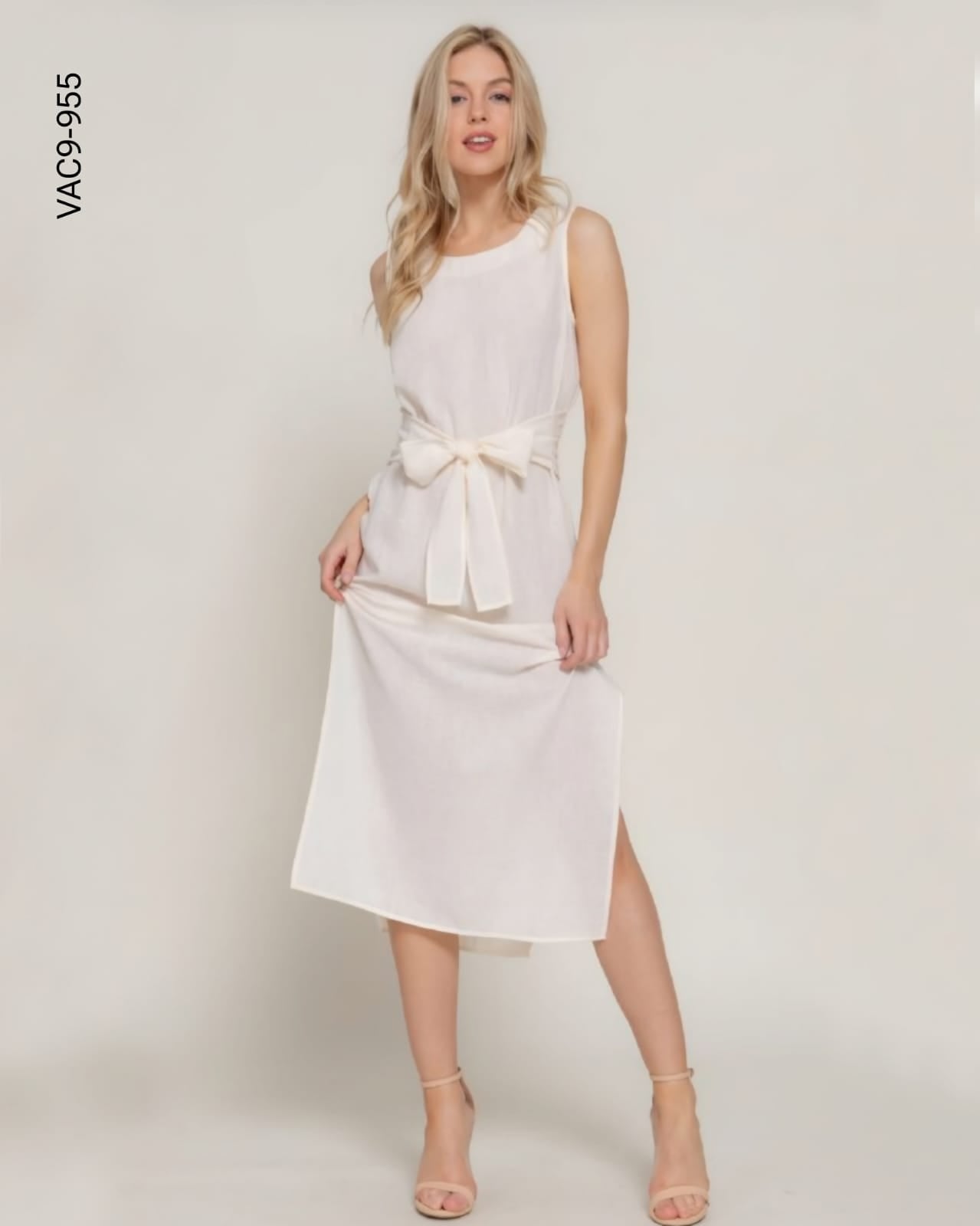 Vestido corte midi con lazo en cintura I 955