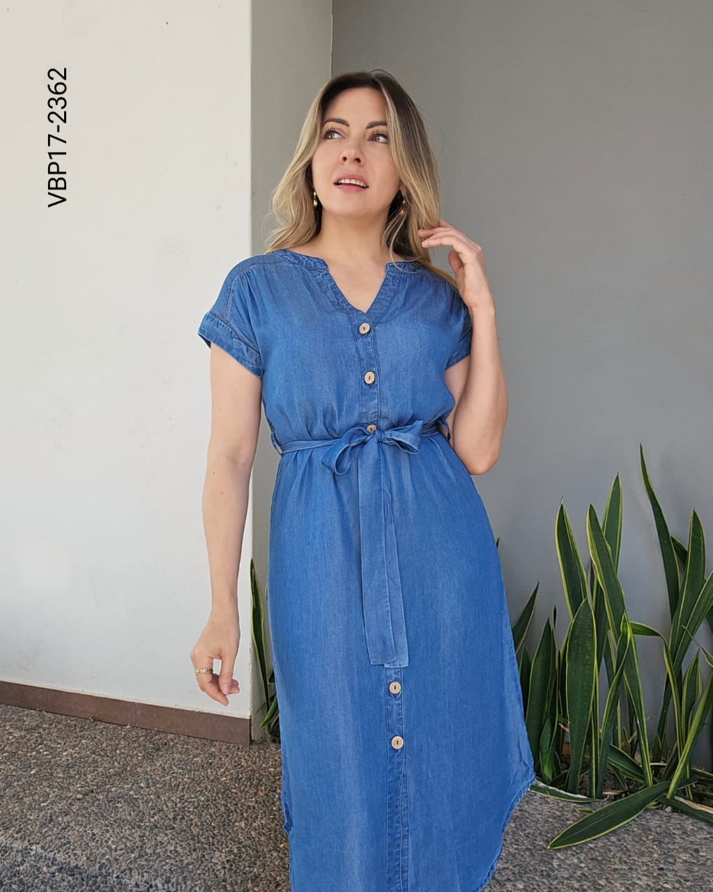 Vestido demin lazo en cintura Q 2362