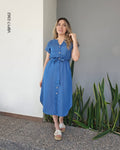 Vestido demin lazo en cintura Q 2362