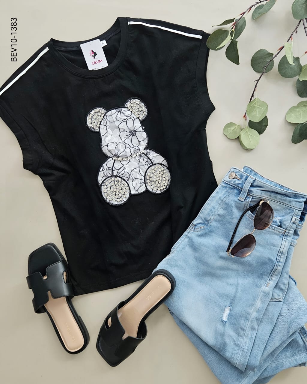 Blusa diseño de oso con aplicacion J 1383