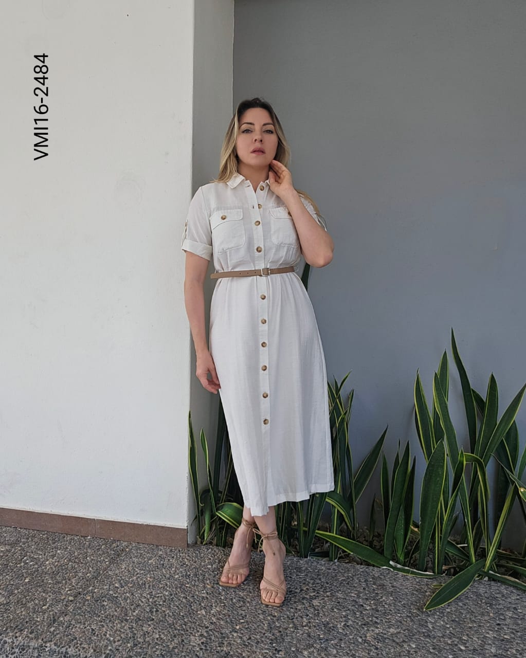Vestido corte midi con cinto incluido P 2484