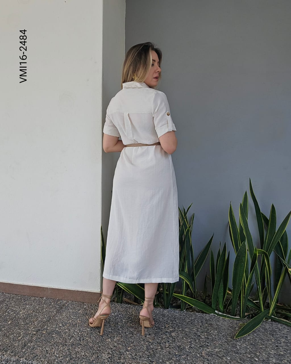 Vestido corte midi con cinto incluido P 2484