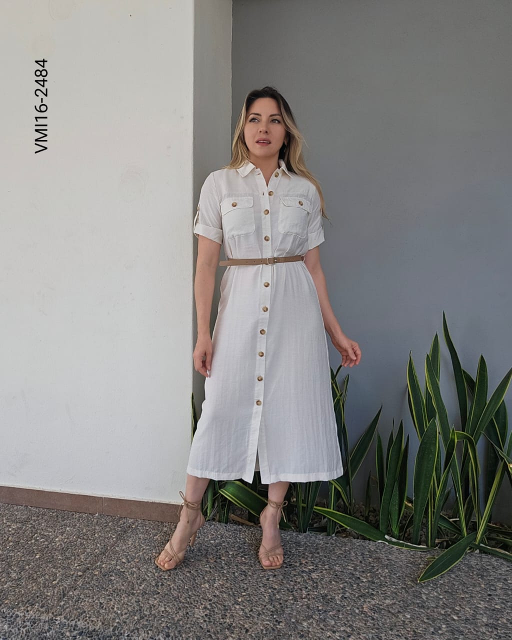 Vestido corte midi con cinto incluido P 2484