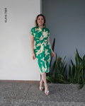 Vestido midi drapeado manga corta Q 7569