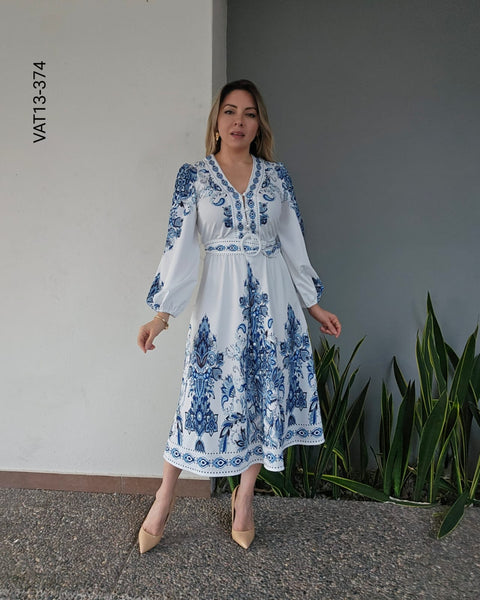 Vestido manga larga estampado M 374