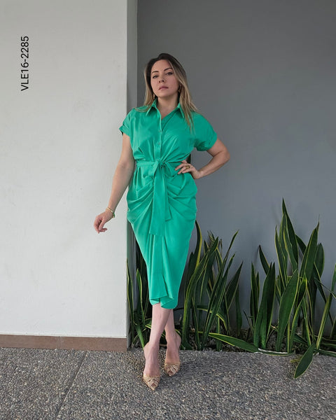 Vestido manga corta drapeado P 2285