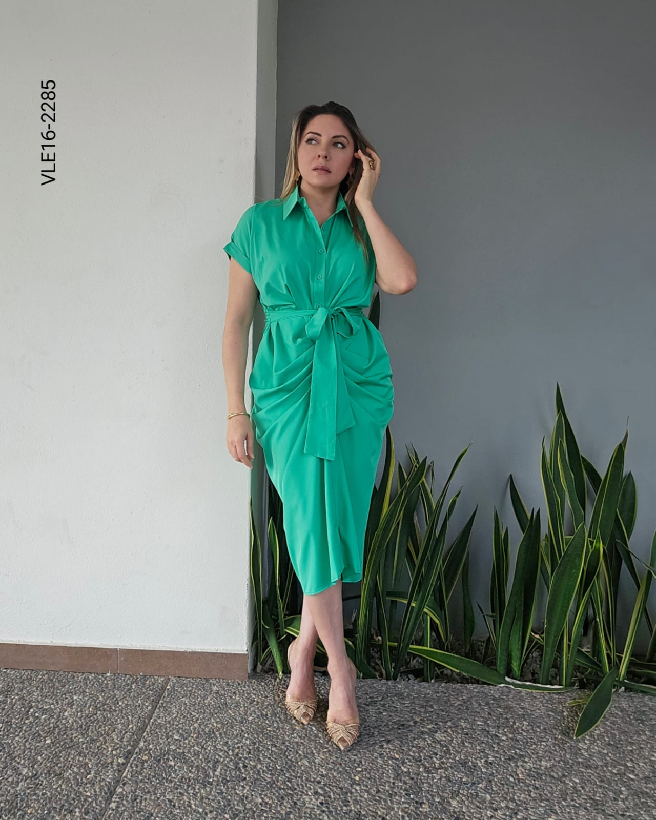 Vestido manga corta drapeado P 2285