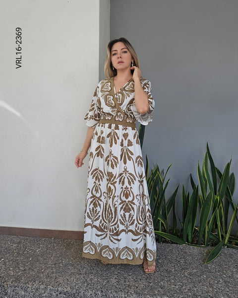 Vestido largo cuello cruzado P 2369