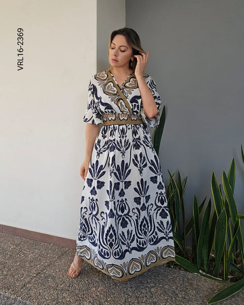 Vestido largo estampado elastico cintura P 2369