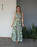 Vestido largo sin mangas estampado con cinto P 2366