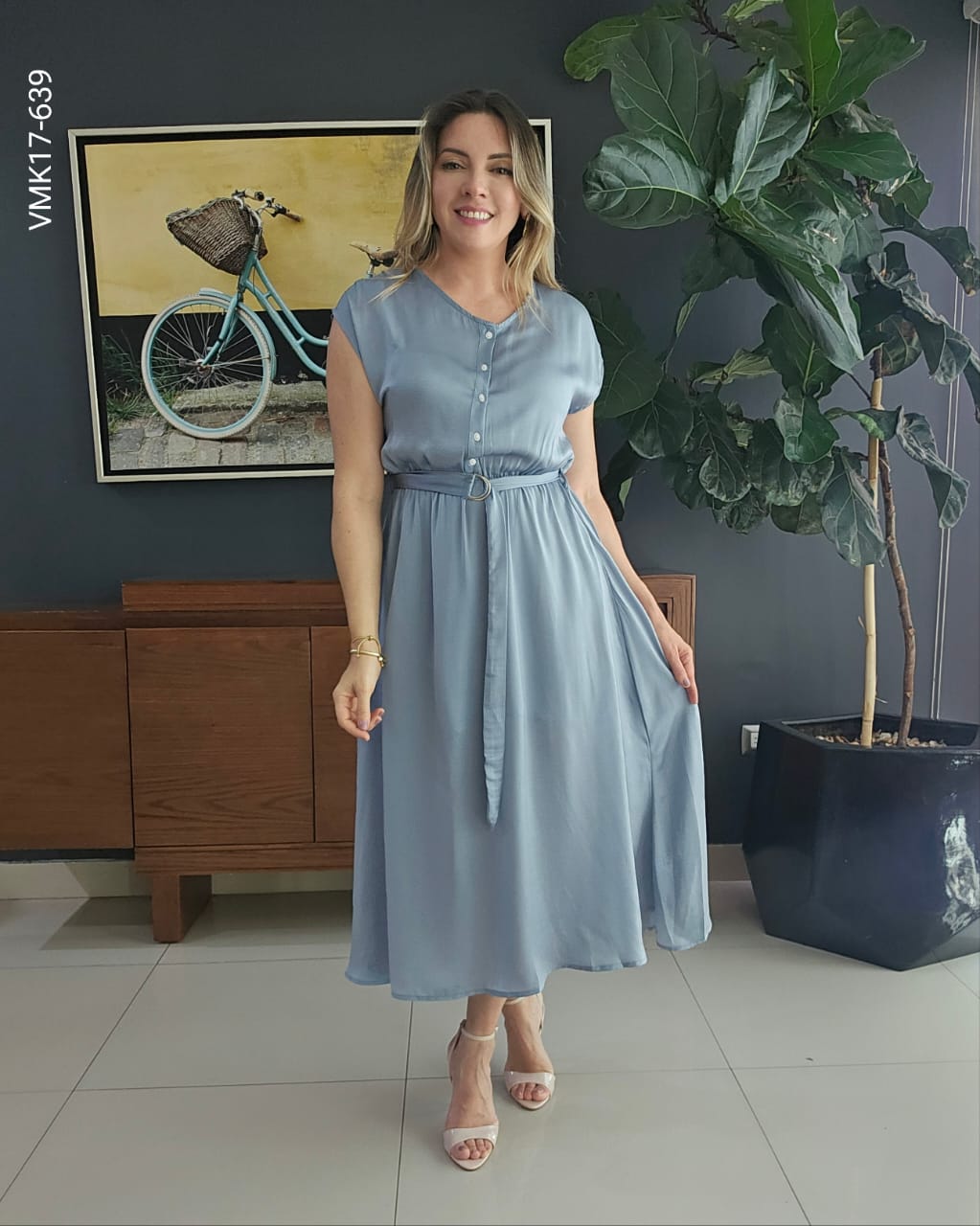 Vestido midi con lazo en cintura Q 639