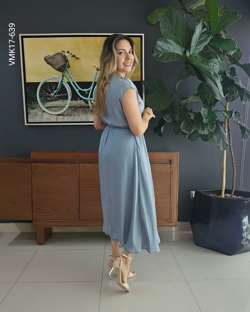 Vestido midi con lazo en cintura Q 639