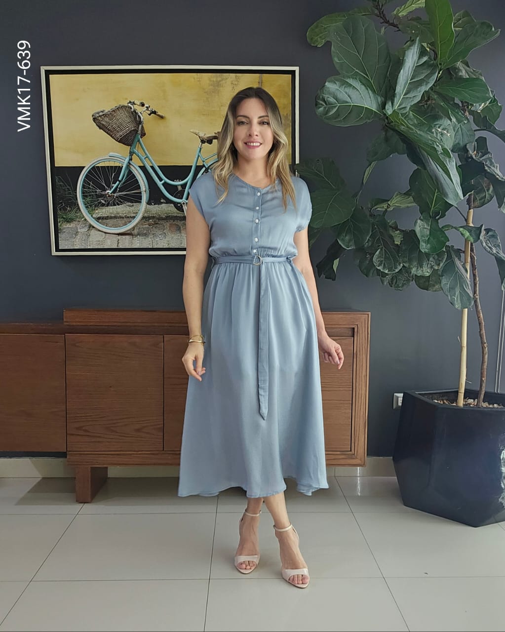 Vestido midi con lazo en cintura Q 639