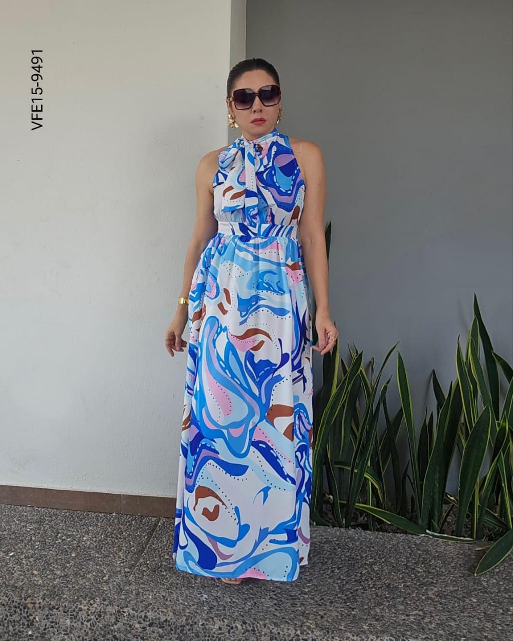 Vestido largo sin mangas estampado O 9491
