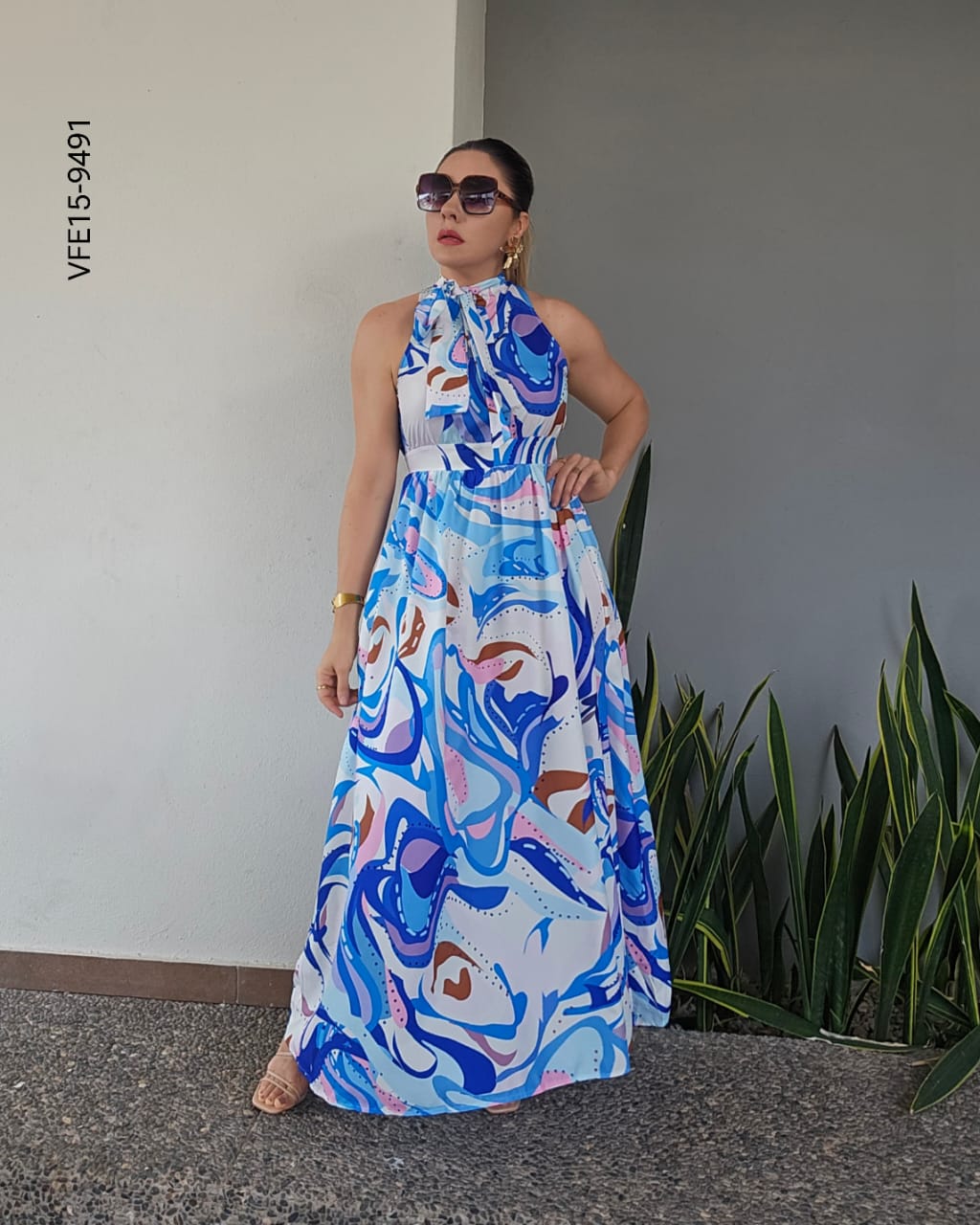 Vestido largo sin mangas estampado O 9491