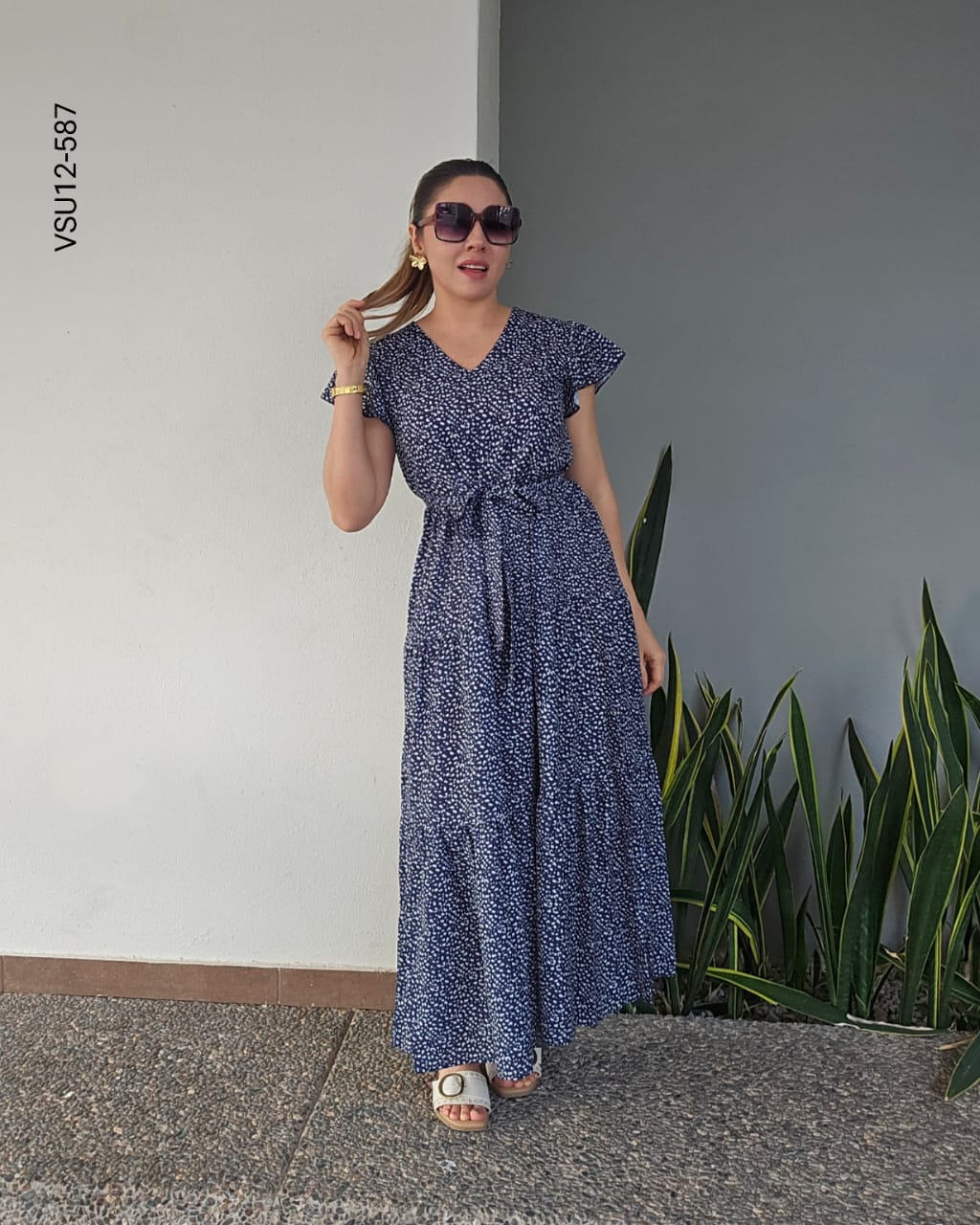 Vestido largo cuello en V L 587