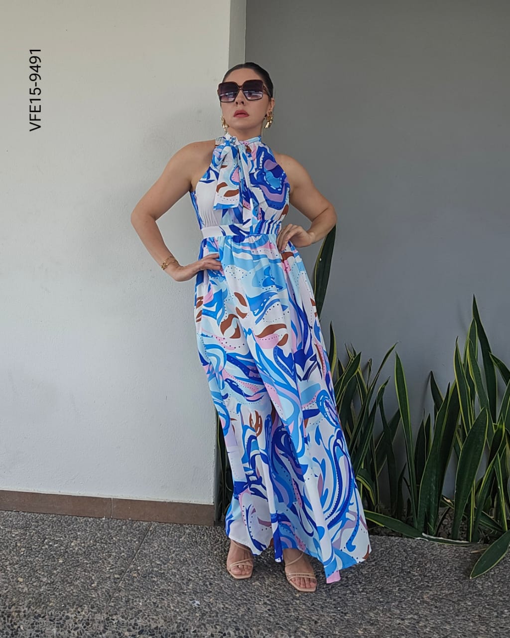 Vestido largo sin mangas estampado O 9491