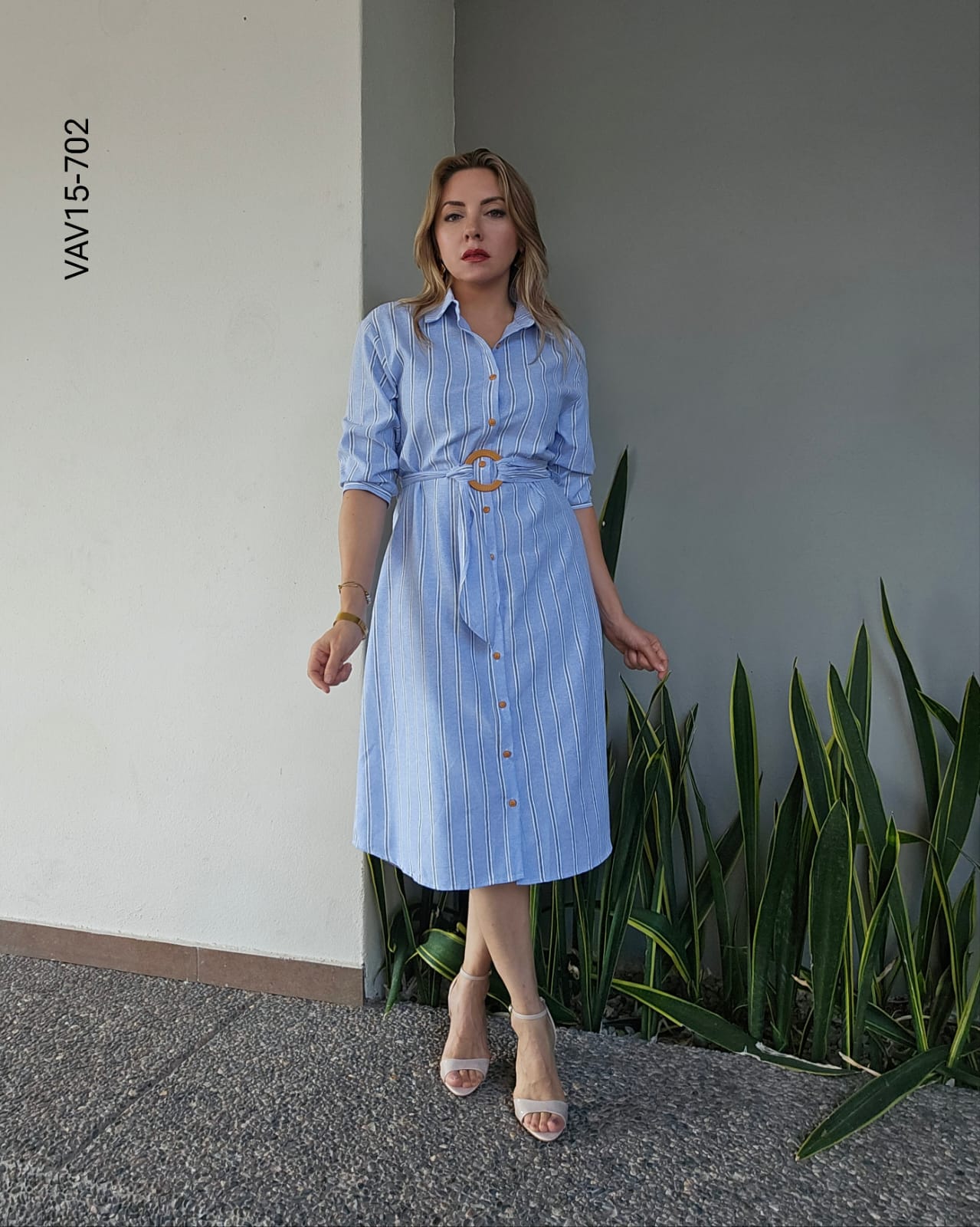 Vestido midi rayas verticales con cinto O 702