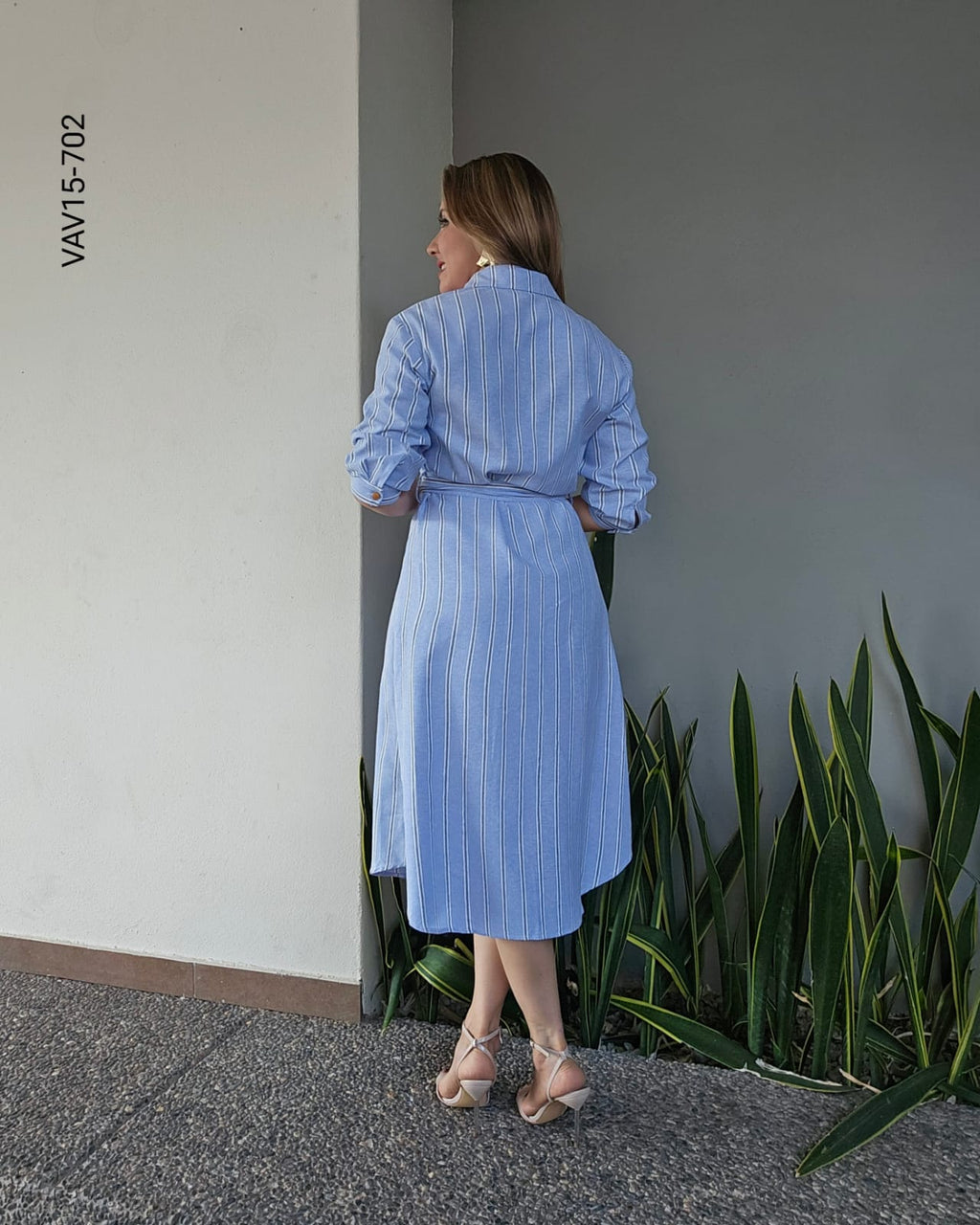 Vestido midi rayas verticales con cinto O 702