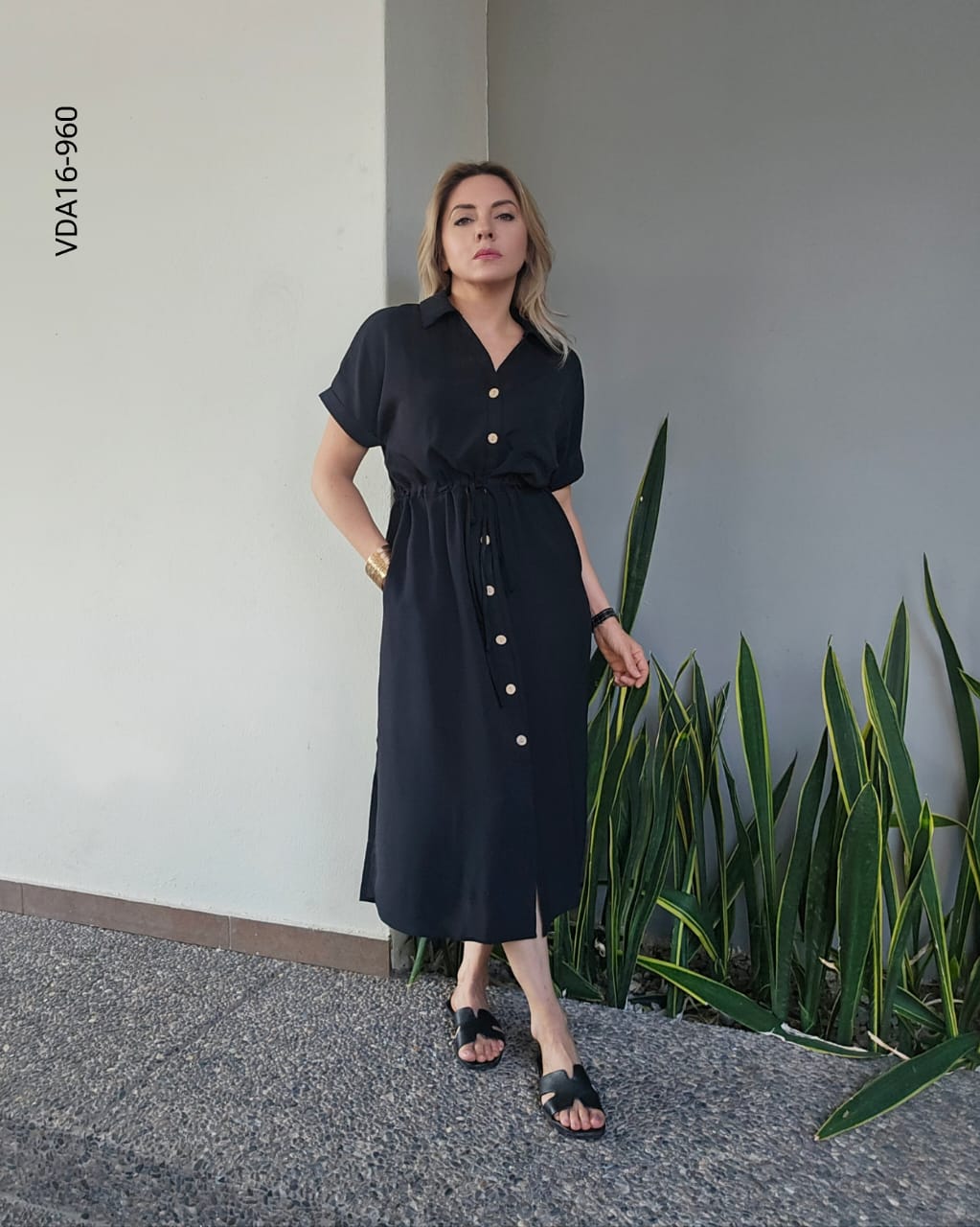 Vestido midi con elastico en cintura P 960
