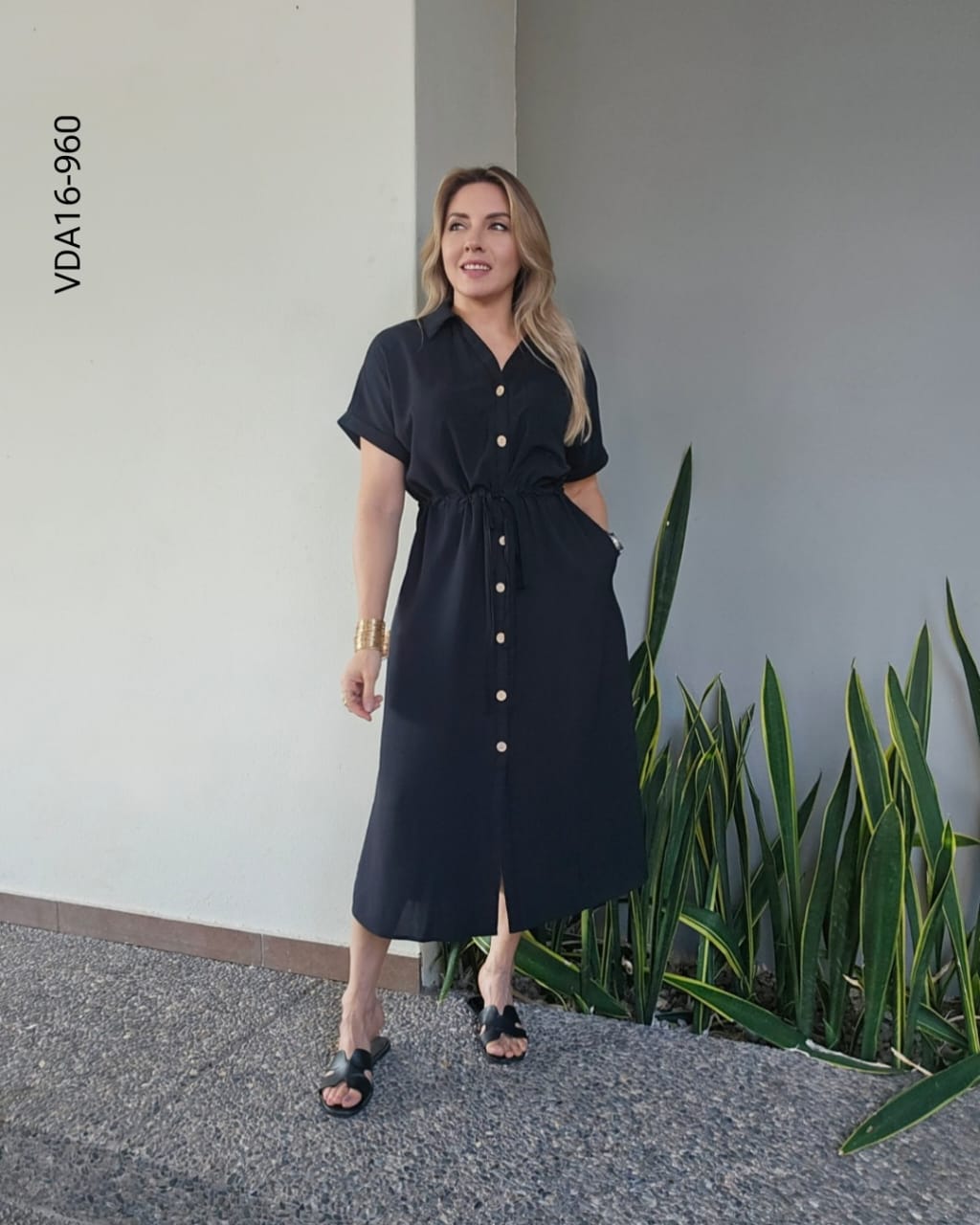 Vestido midi con elastico en cintura P 960