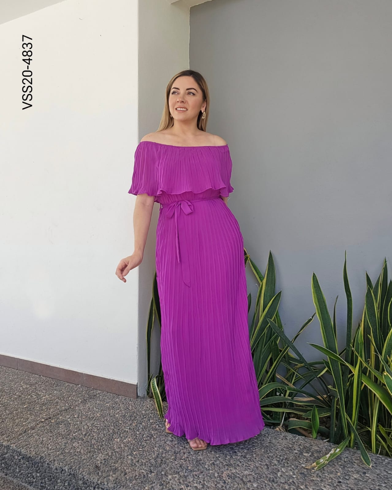Vestido largo plisado strapless T 4837