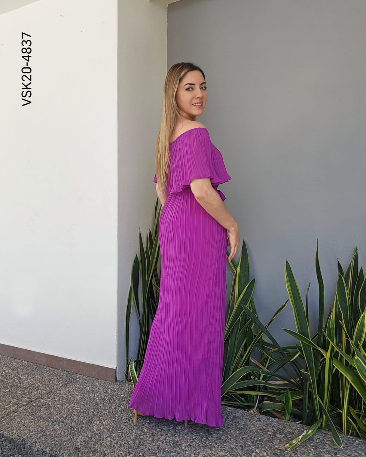 Vestido largo plisado strapless T 4837