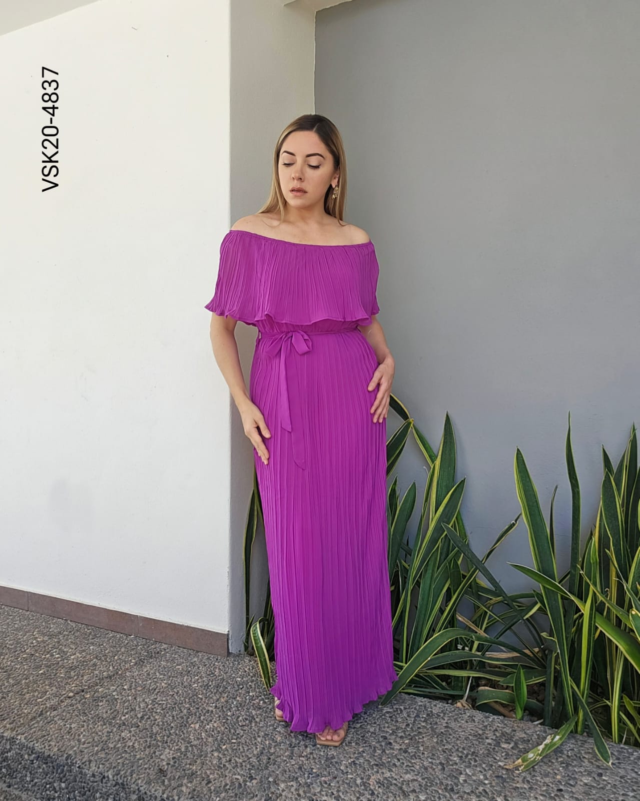 Vestido largo plisado strapless T 4837