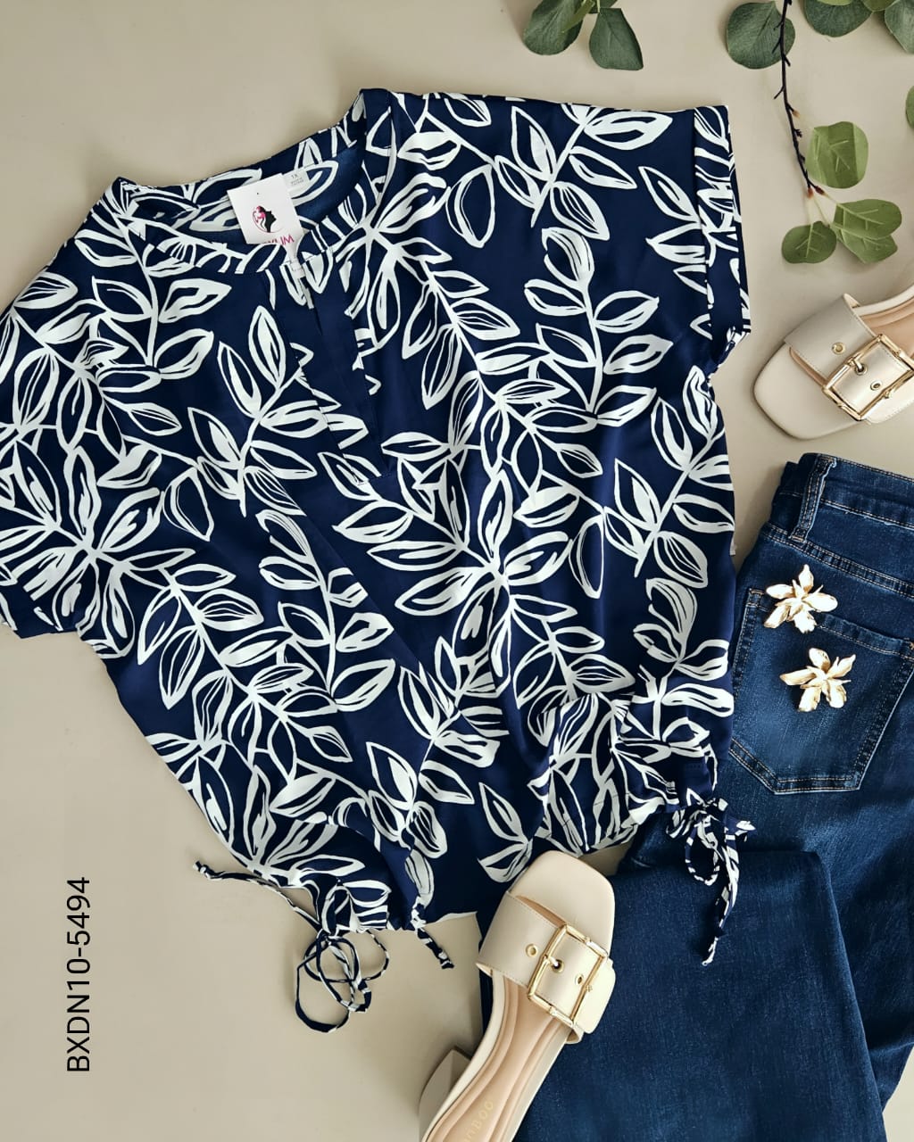Blusa manga corta lazo ajustable J 5494