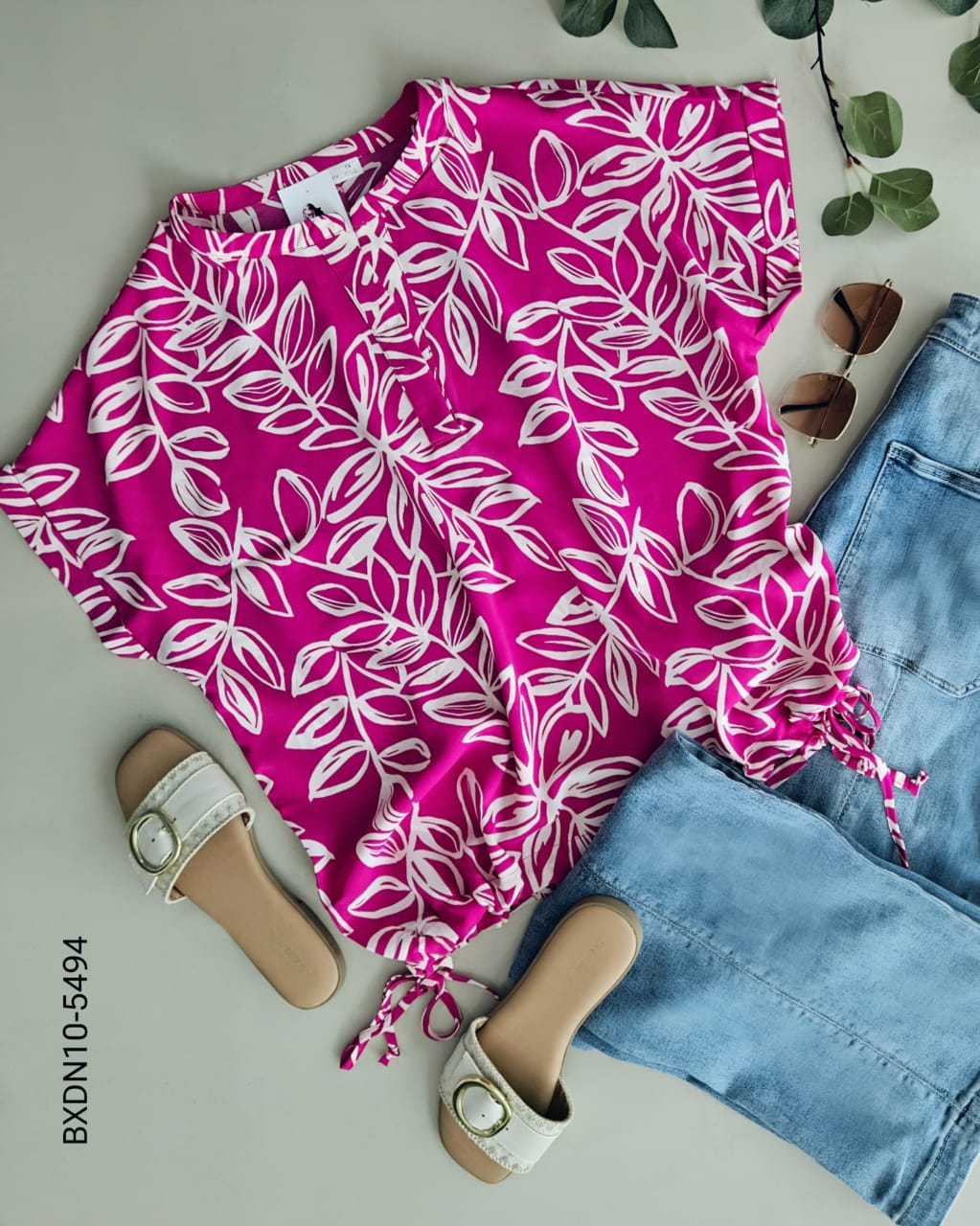 Blusa manga corta lazo ajustable J 5494