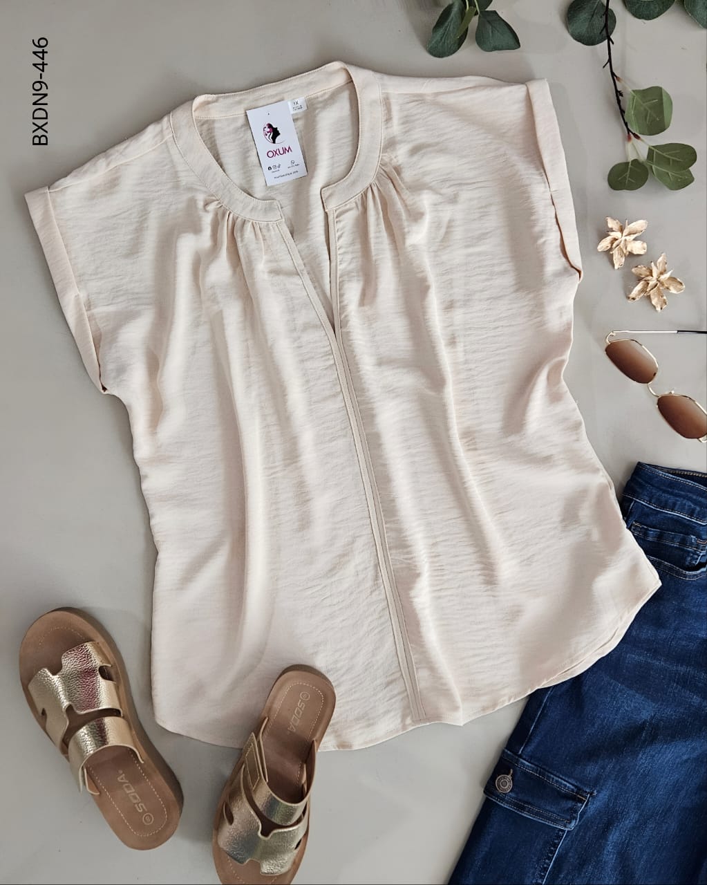 Blusa manga corta pinzas en cuello I 446