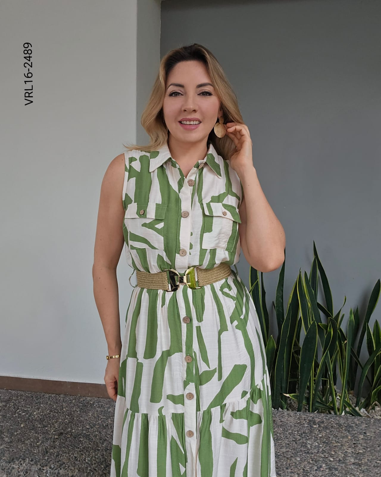 Vestido largo estampado con cinto O 2489