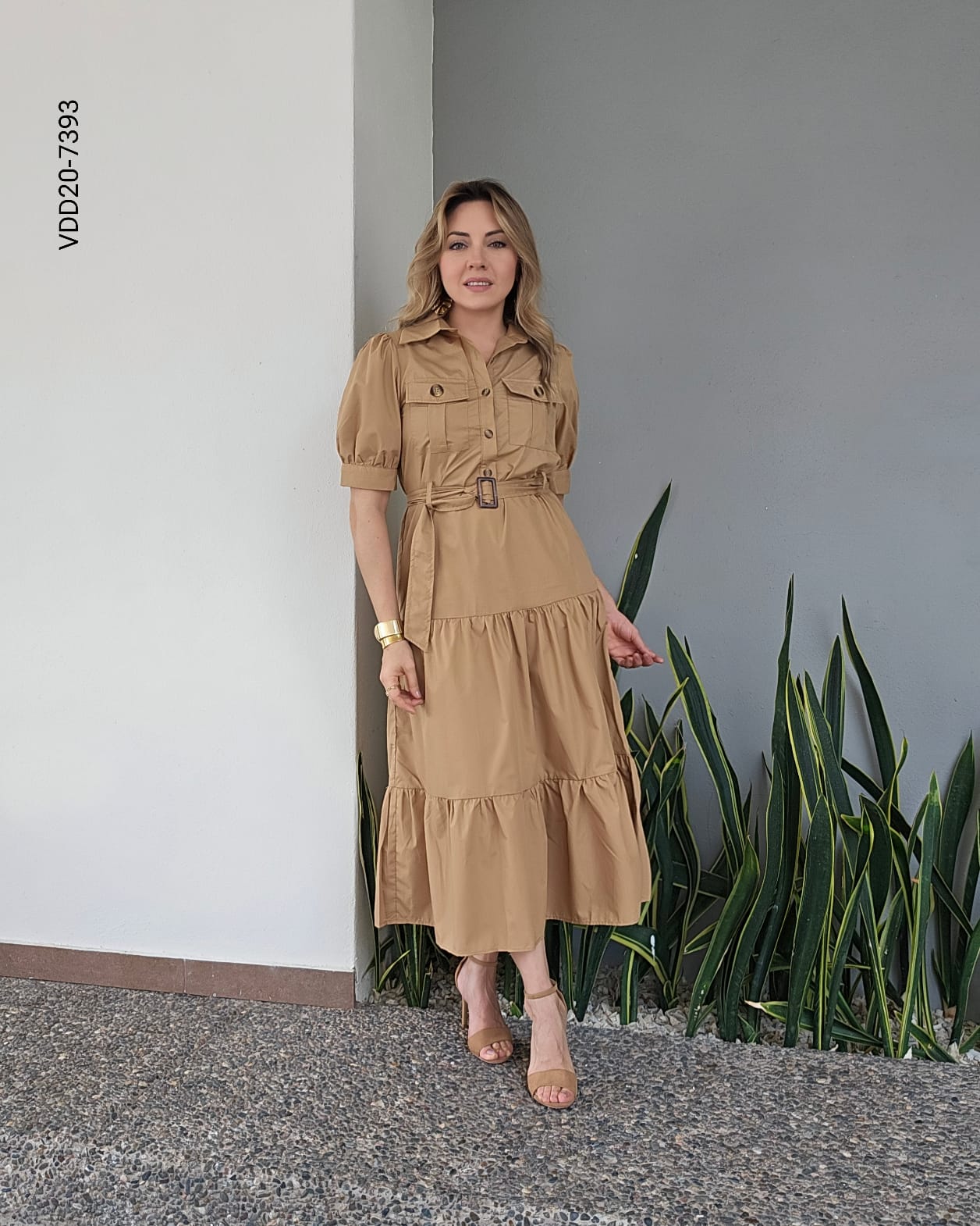 Vestido camisero mangas cortas abullonadas T 7393