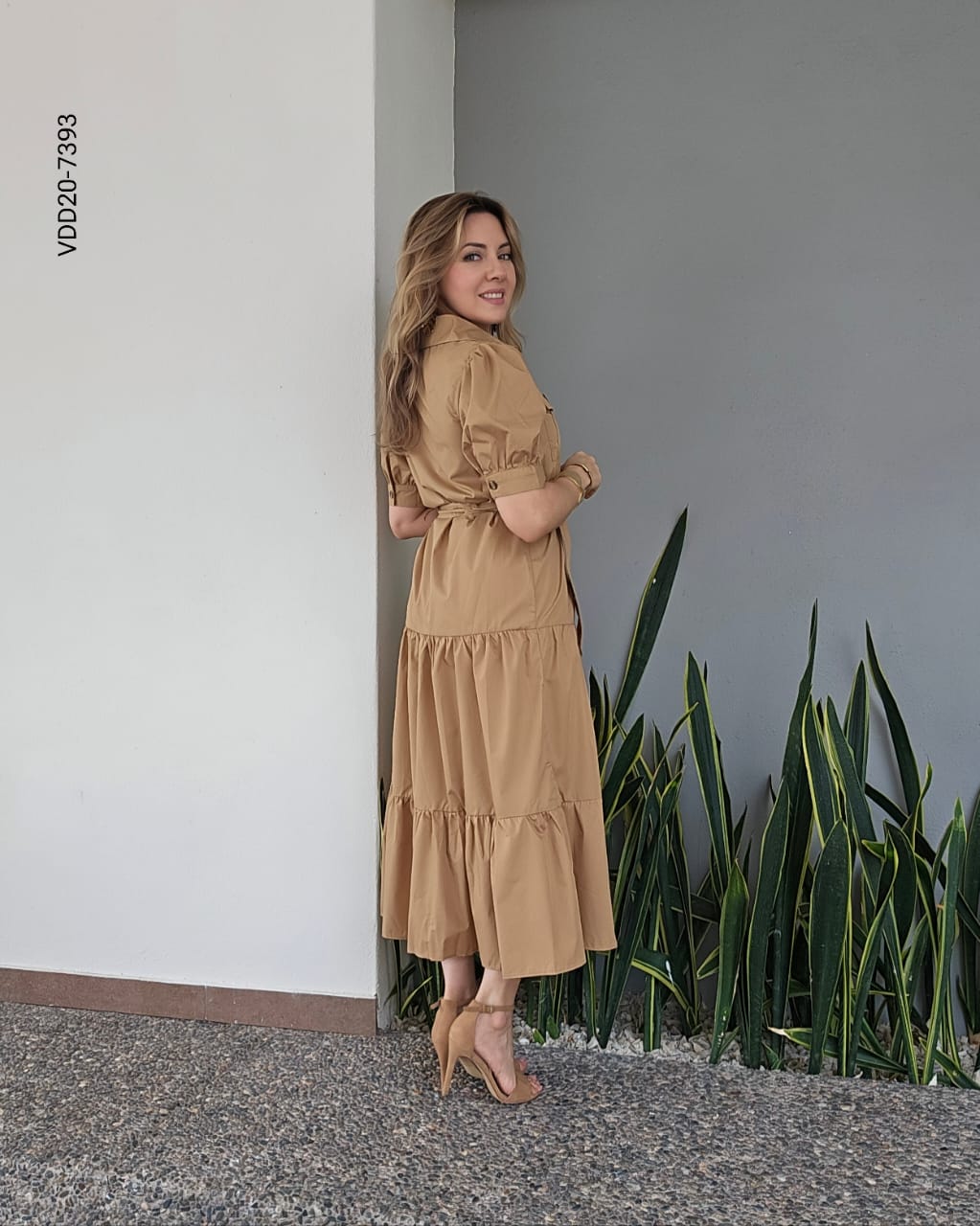 Vestido camisero mangas cortas abullonadas T 7393