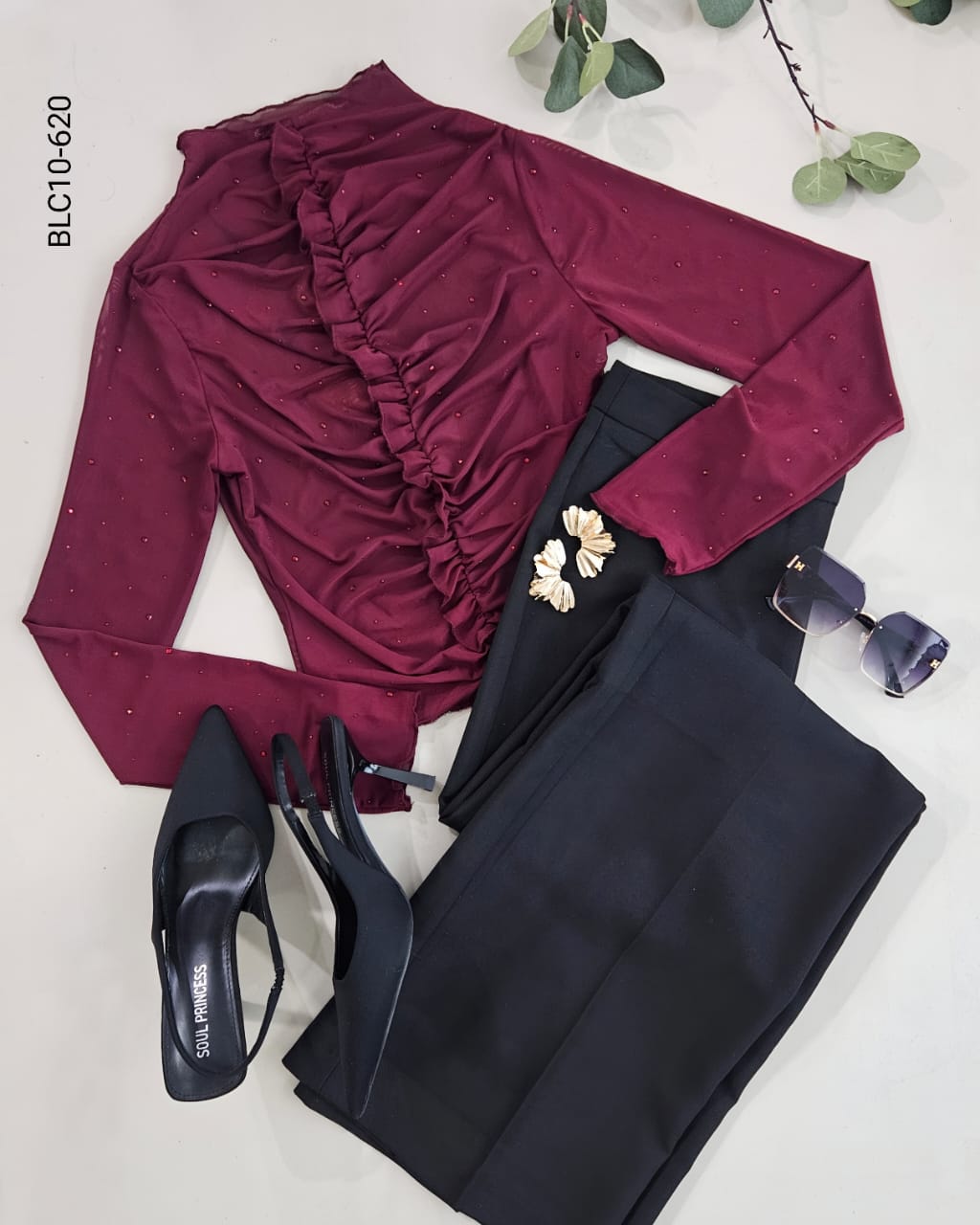 Blusa fruncido vertical cuello alto J 620