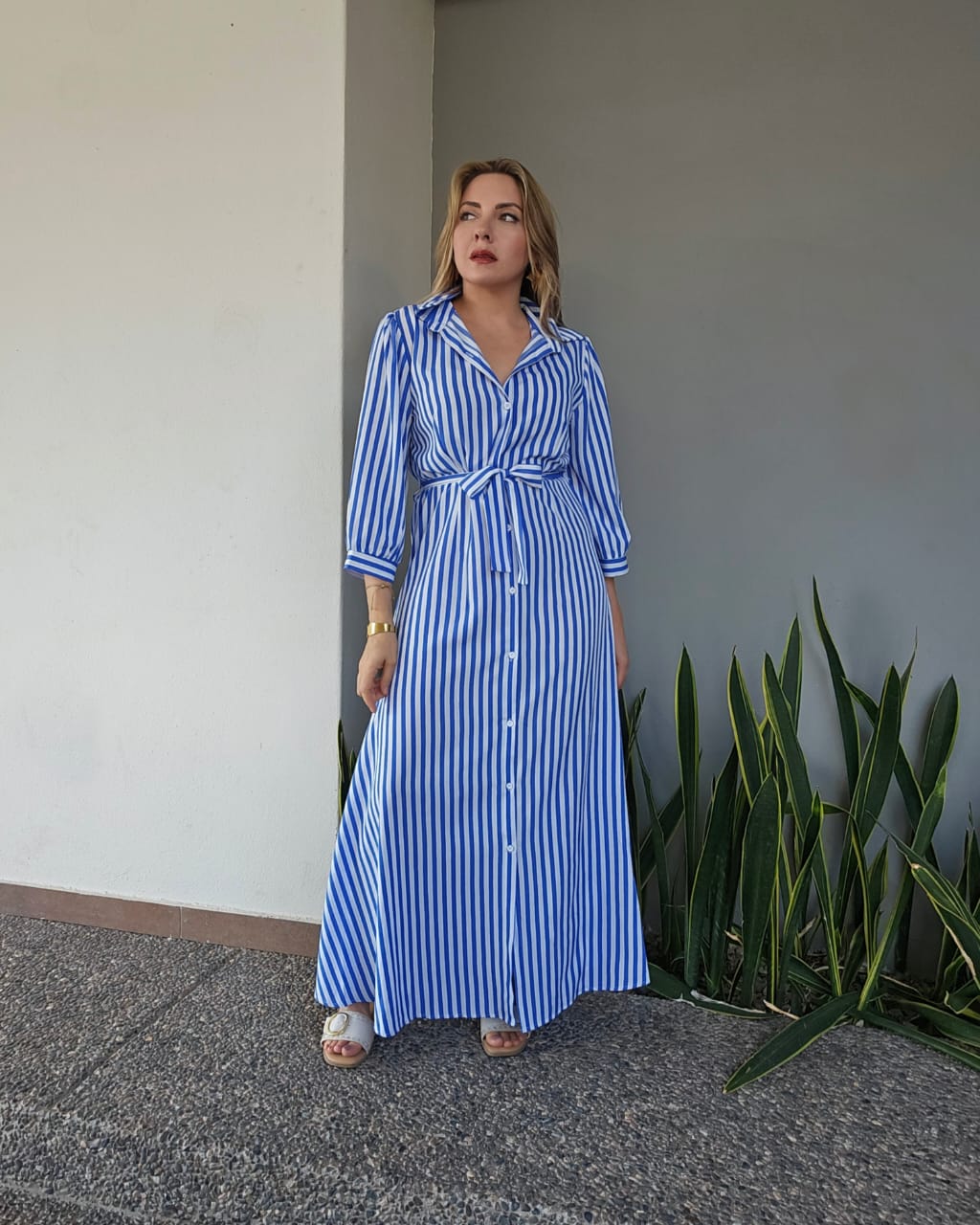 Vestido largo camisero a rayas O 451