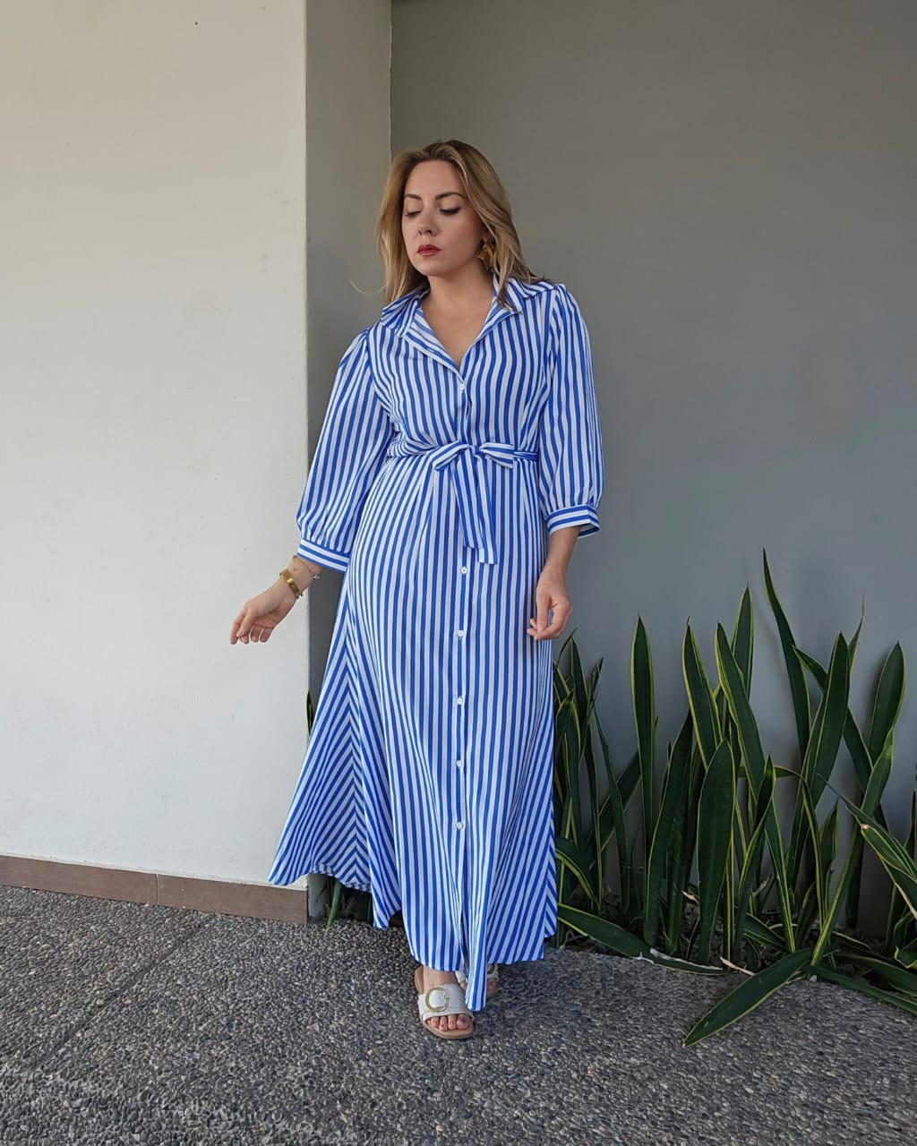 Vestido largo camisero a rayas O 451