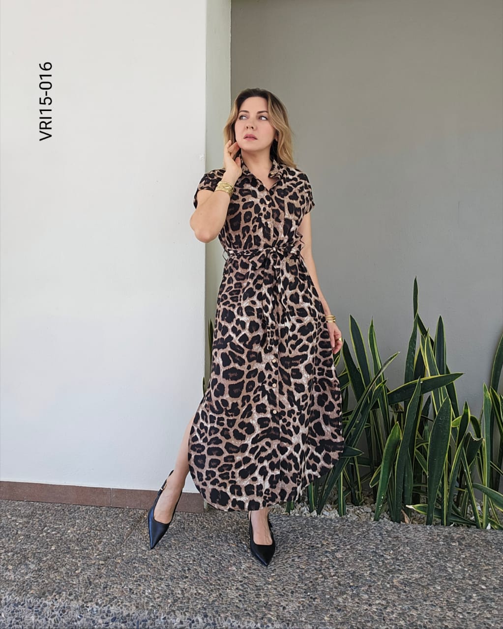 Vestido maxi camisero estampado leopardo O 016