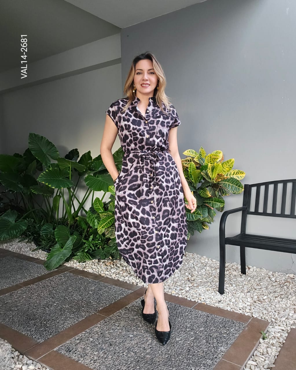 Vestido midi camisero estampado leopardo N 2681