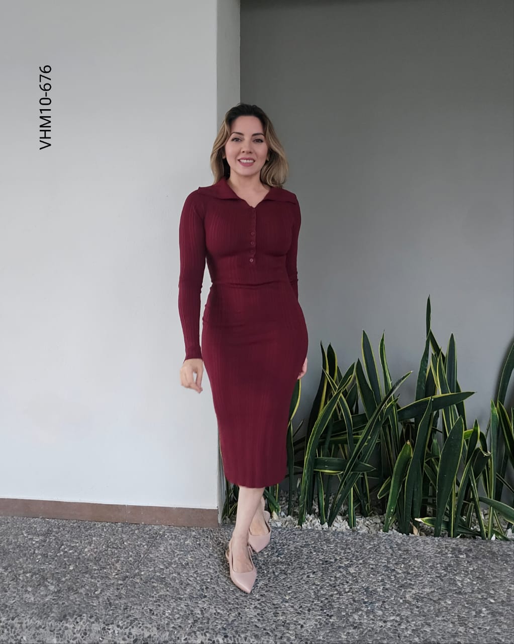 Vestido midi ajustado manga larga J 676