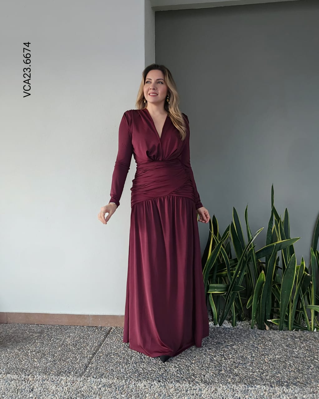 Vestido manga larga escote en v W 6674